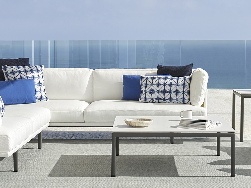 Mesa de centro para salón exterior cuadrada de aluminio y hpl o porcelánico Long Island Point  - 4