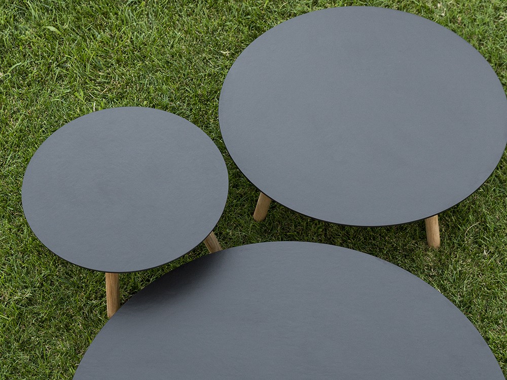 Mesa de centro para salón exterior de madera de teca y hpl o porcelánico Round de Point - 6