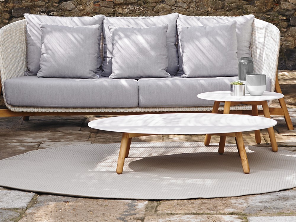 Mesa de centro para salón exterior de madera de teca y hpl o porcelánico Round de Point - 7