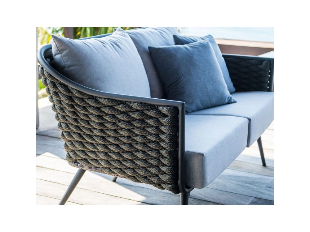 Sofá para salón exterior de 2 o 3 plazas de aluminio y cuerda trenzada con asientos tapizados Serpent de Skyline Design - 5