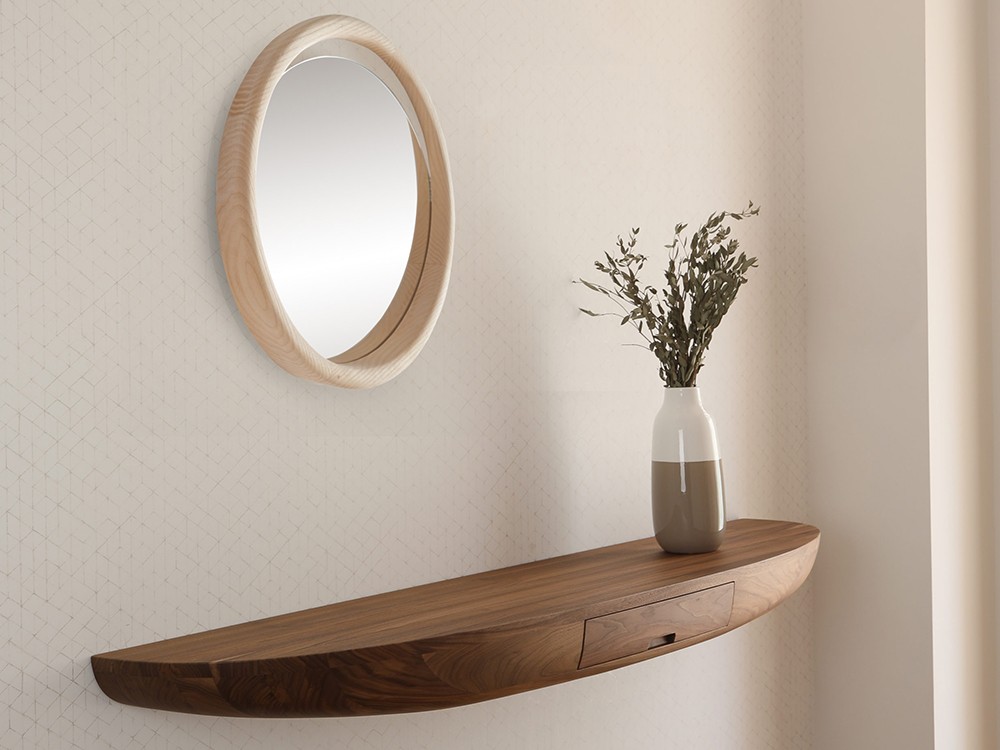 Espejo Skon L Beltá Frajumar de diseño minimalista con marco de fresno natural