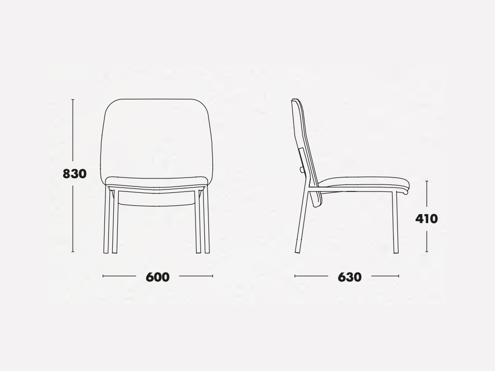 Sillón de acero con o sin brazos Lana