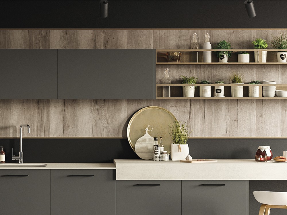 Cocina de diseño en Antracita y roble Clay Seismil Studio - 1