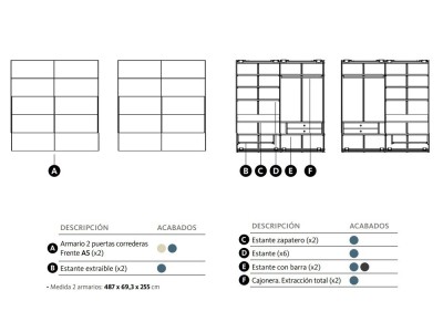 Armario doble con cuatro puertas correderas A5 Adapta Lagrama - 3