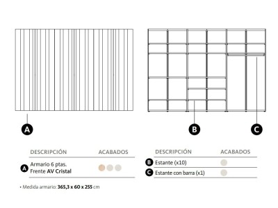 Armario con seis puertas batientes AV / AV cristal Adapta Lagrama - 4