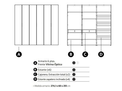 Armario con seis puertas batientes de cristal Adapta Lagrama - 6