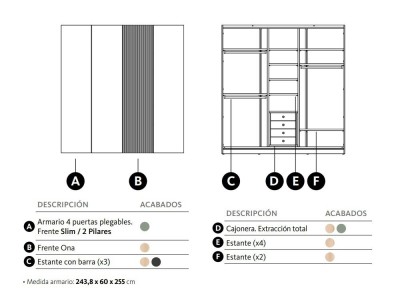 Armario con cuatro puertas plegables Ona y Slim led Adapta Lagrama - 4