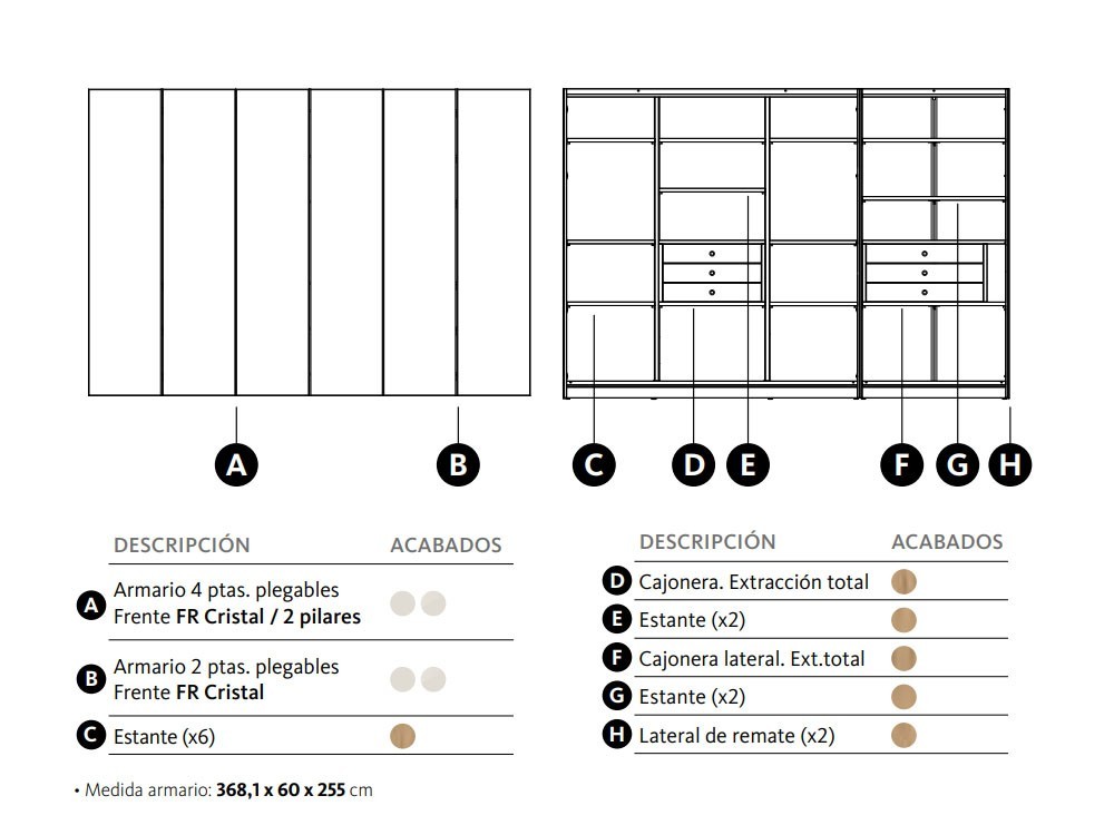 Armario doble con seis puertas plegables FR Cristal Adapta Lagrama - 7
