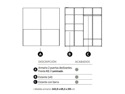 Armario con dos puertas deslizantes K2 Adapta Lagrama - 3