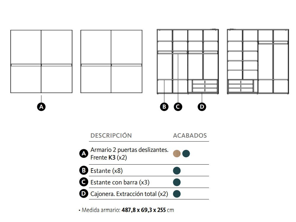 Armario doble con cuatro puertas deslizantes K3 Adapta Lagrama - 3