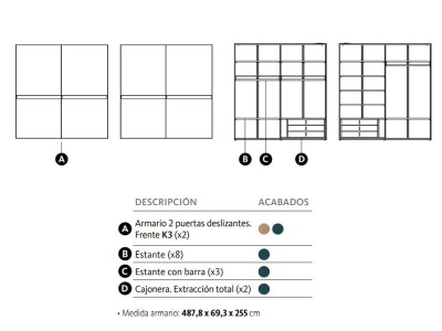 Armario doble con cuatro puertas deslizantes K3 Adapta Lagrama - 3