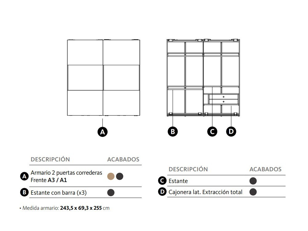 Armario con dos puertas correderas A3 Adapta Lagrama - 3