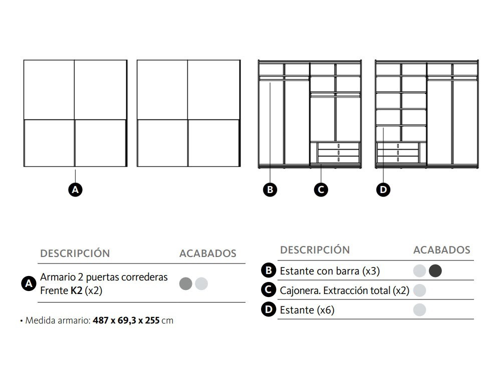 Armario doble con cuatro puertas correderas K2 Adapta Lagrama - 3