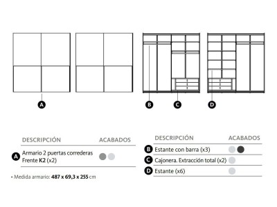 Armario doble con cuatro puertas correderas K2 Adapta Lagrama - 3