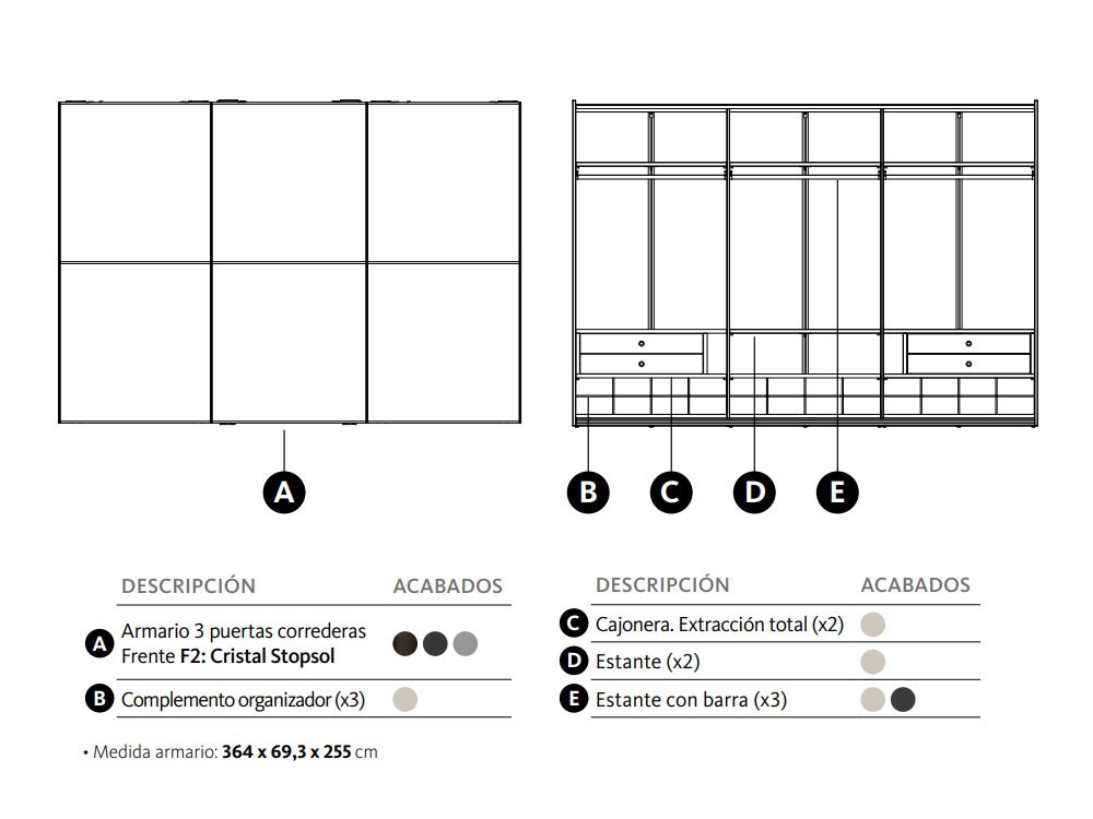 Armario con tres puertas correderas F2 Cristal Adapta Lagrama - 3