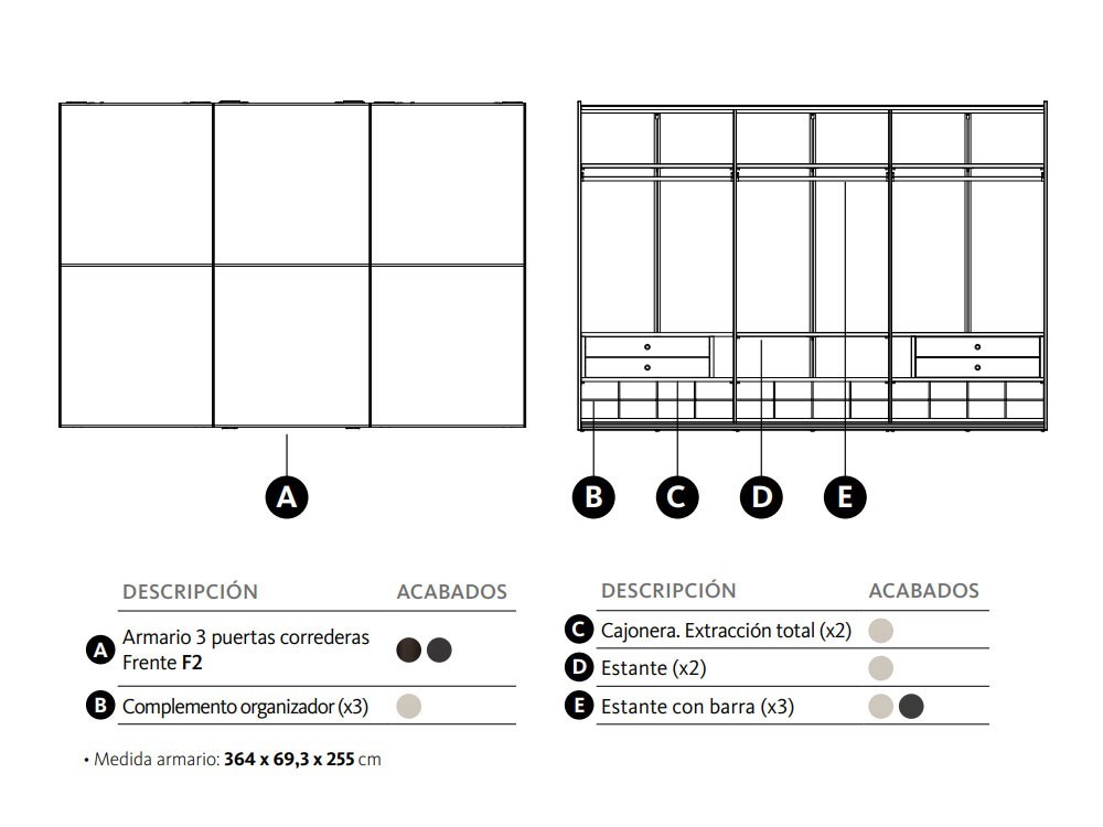 Armario con tres puertas correderas F2 Laminado Adapta Lagrama - 3