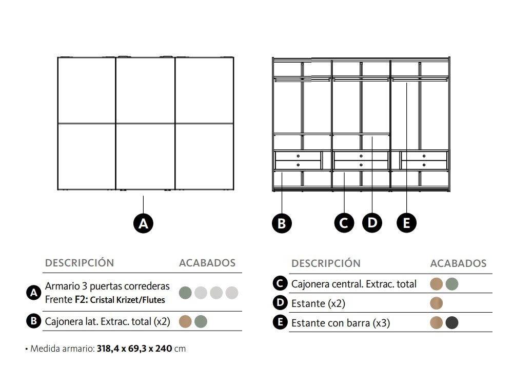 Armario con tres puertas correderas F2 Cristal combi Adapta Lagrama - 3