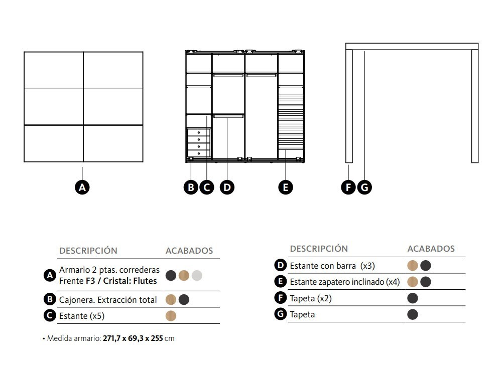 Armario para recibidor con puertas correderas F3 cristal Adapta Lagrama - 3