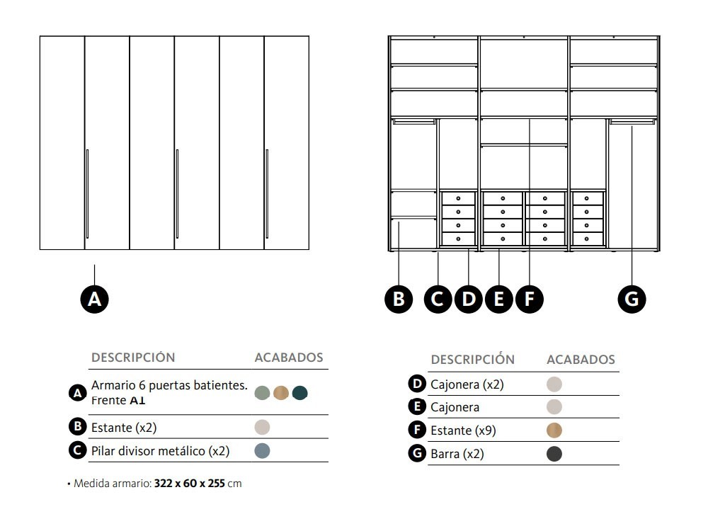 Armario juvenil a medida con seis puertas batientes A1 Adapta Lagrama - 3