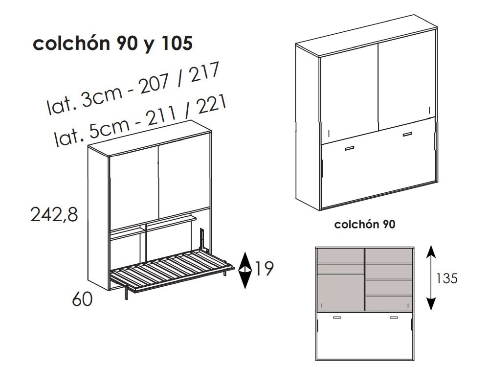 Cama abatible horizontal con armario de puertas correderas Tegar Mobel - 5