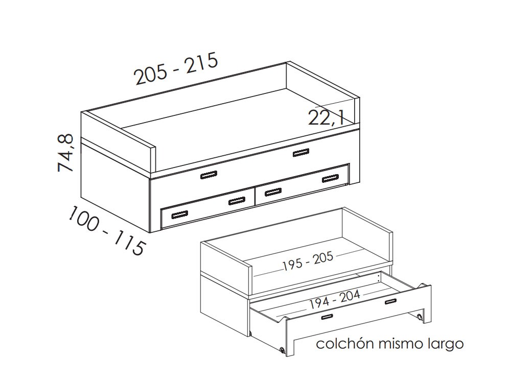 Cama compacta Premium con deslizante y dos cajones New Home Tegar Mobel - 6