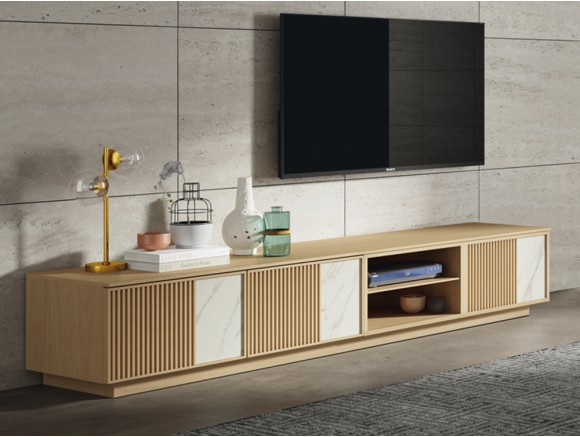 Mesa de TV para salón moderno en Madrid | Muebles Valencia ® Acabado Nogal  Americano - Chapa Atelier