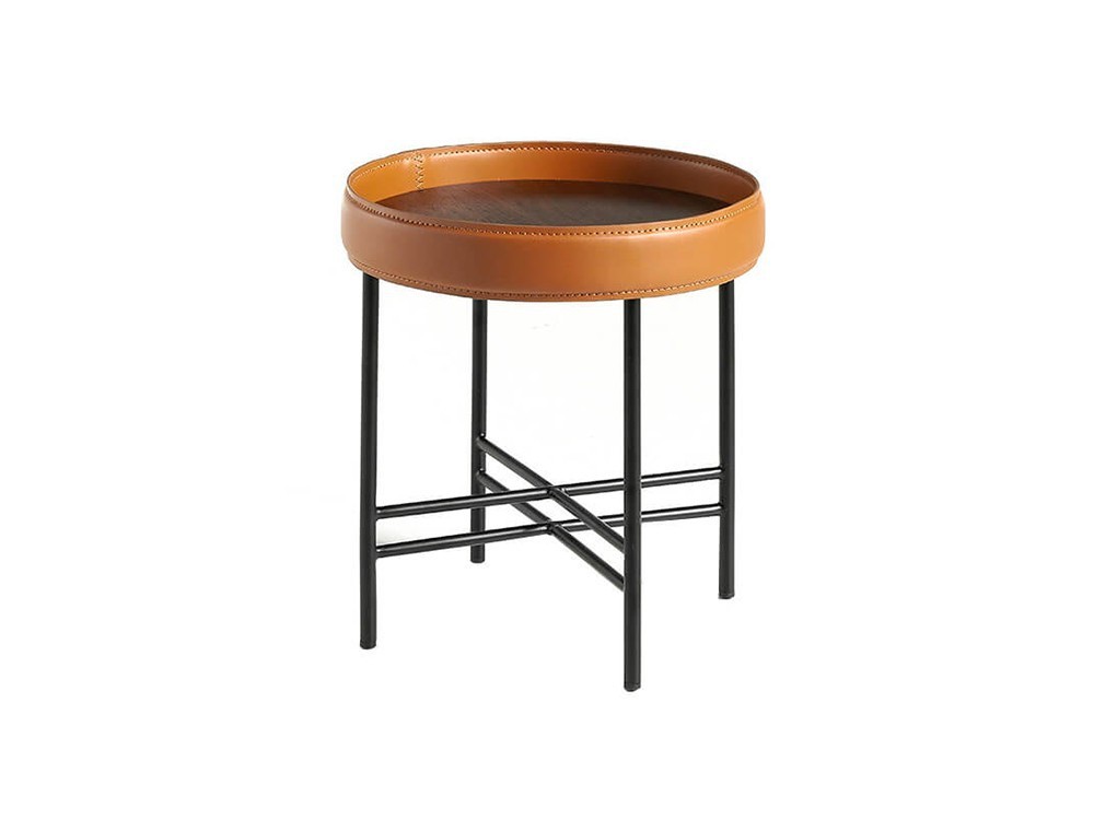 Mesa de centro de nogal con aro de cuero y pies de acero 2058 de Ángel Cerdá