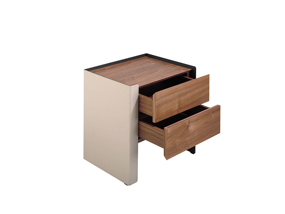 Mesita de noche en chapa nogal y piel reciclada 7118 Ángel Cerdá Ángel Cerdá - 1