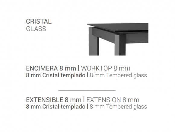 Mesa extensible para cocina Poker minor cristal de Cancio, MOBliving, Mobel 6000