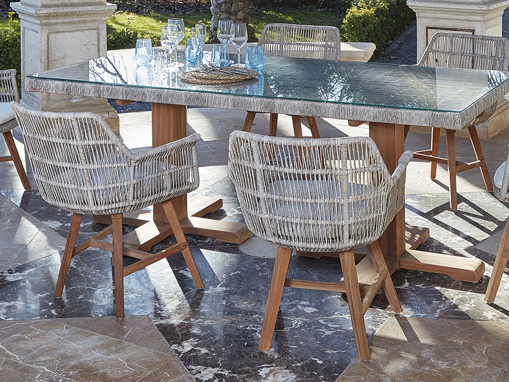 Silla de fibra sintética y teca Loreta Joenfa Agua de Mar - 3