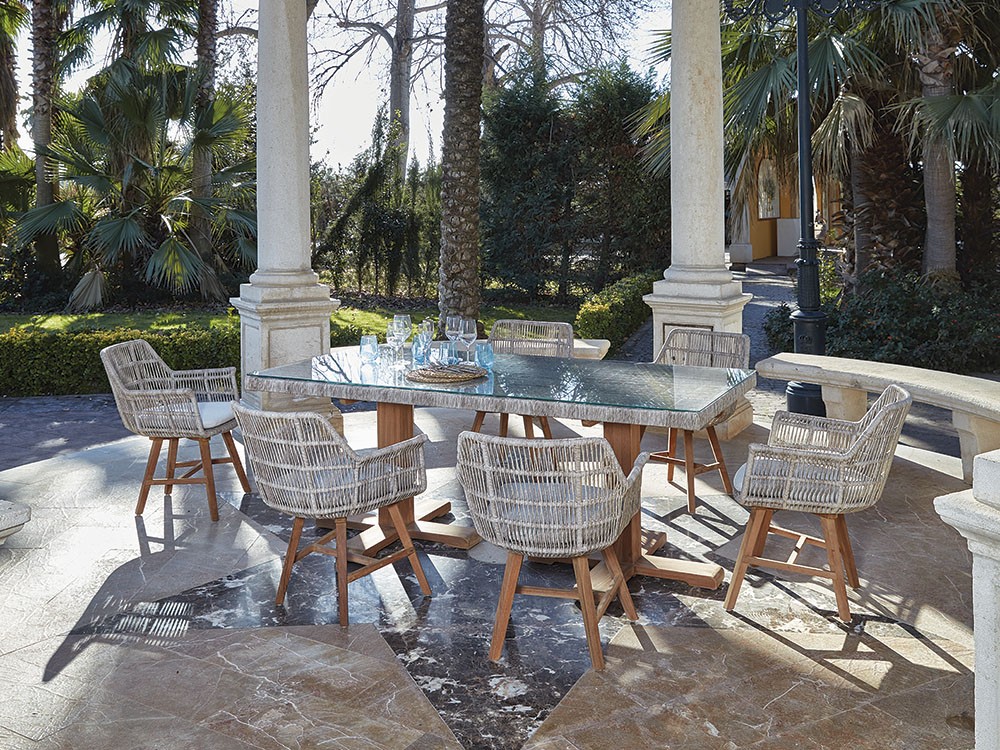 Silla de fibra sintética y teca Loreta Joenfa Agua de Mar - 4