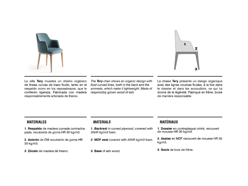Materiales de la butaca Tery de Beltá Frajumar