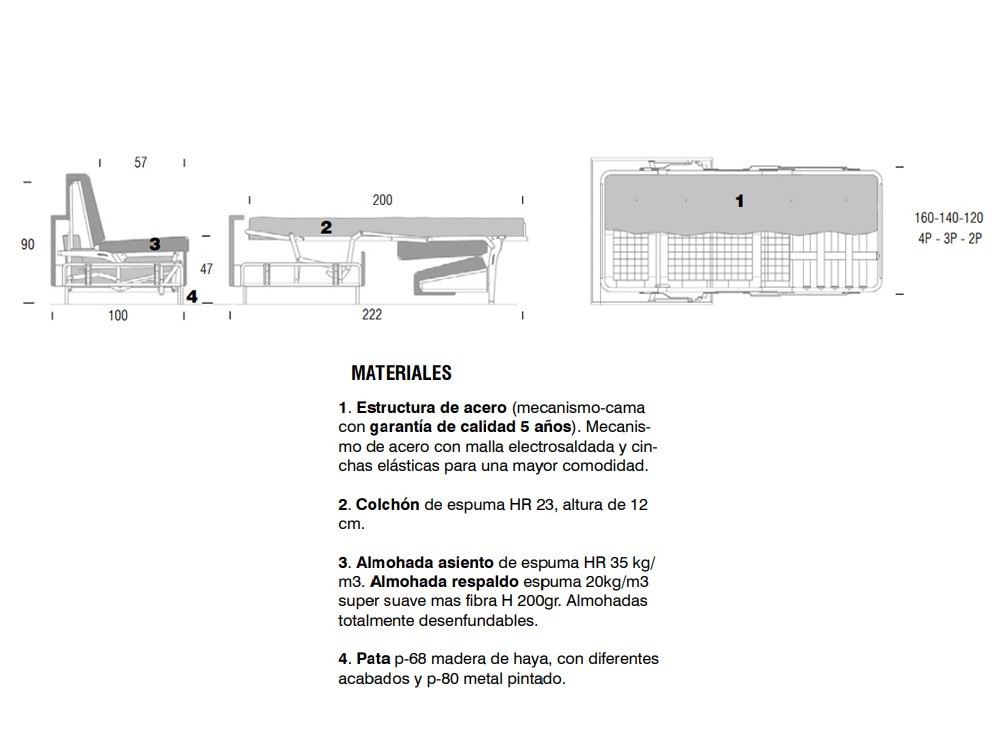 Estructura del sofá cama Due de Beltá Frajumar