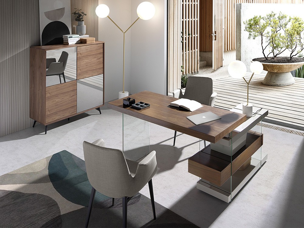 Escritorio en nogal con laterales de cristal Ángel Cerdá 3003 Ángel Cerdá - 7