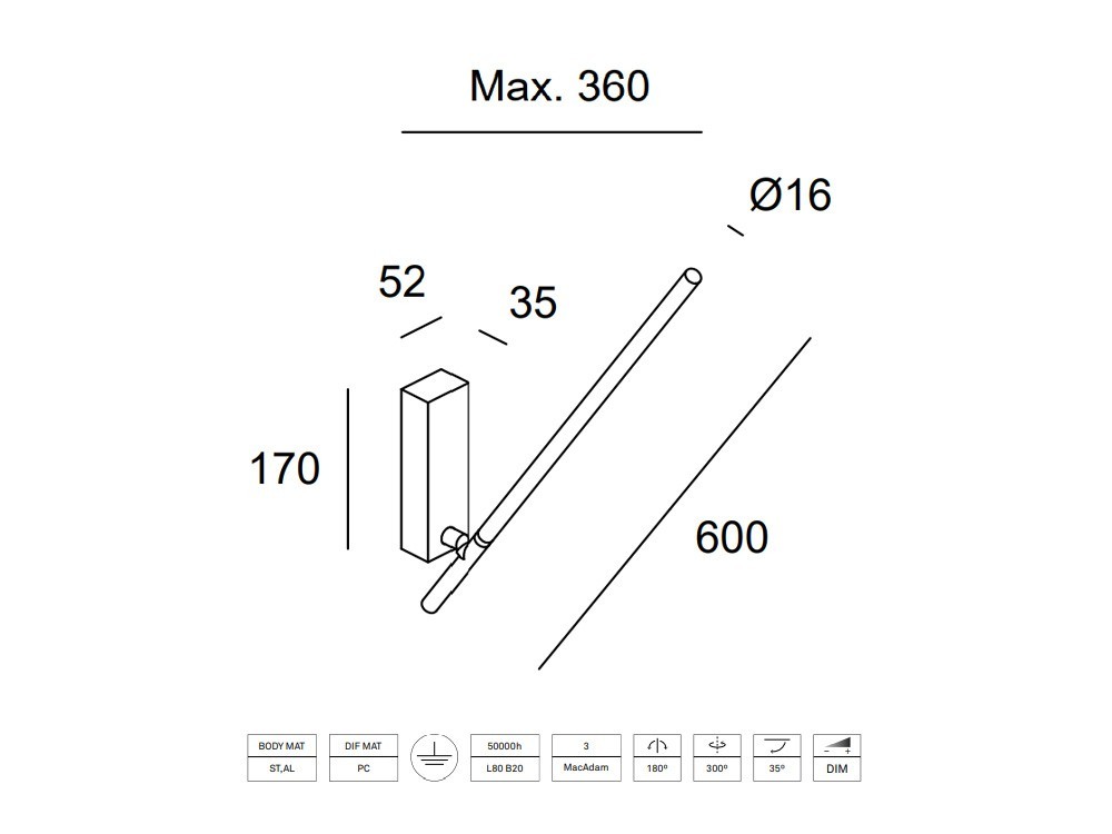 Aplique Tubs Regulable Leds C4 - 4 Aplique Tubs Regulable Leds C4 - 4