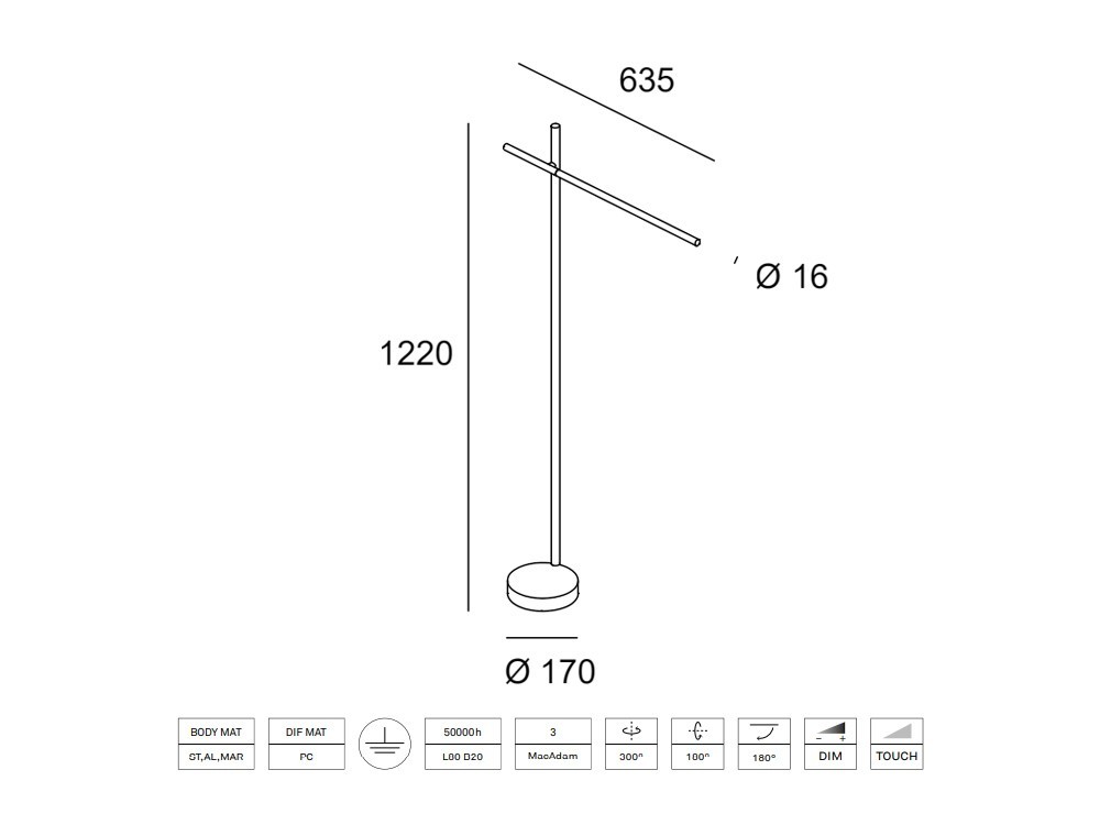 Lámpara de pie Tubs Regulable Leds C4 - 4 Lámpara de pie Tubs Regulable Leds C4 - 4