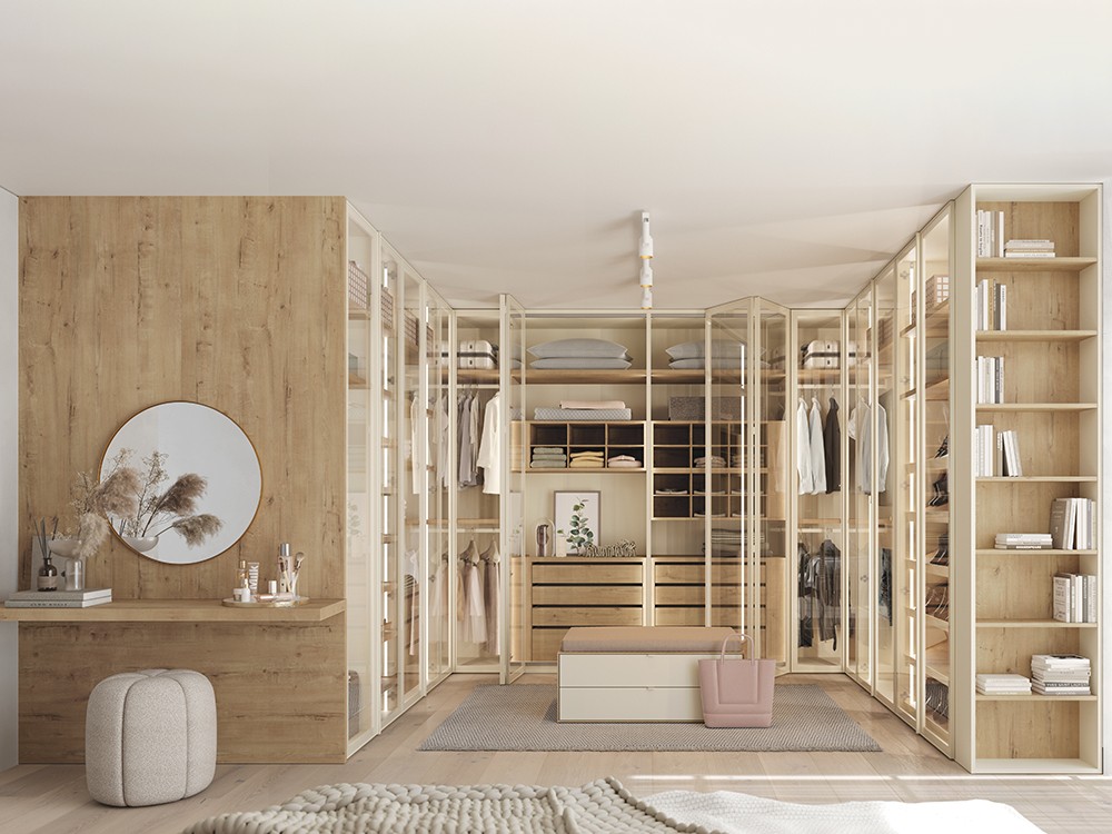 Vestidor a medida con puertas de cristal y tocador Next jotajotape - 3