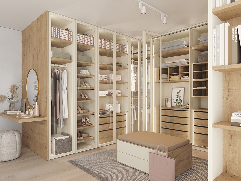 Vestidor a medida con puertas de cristal y tocador Next jotajotape - 5