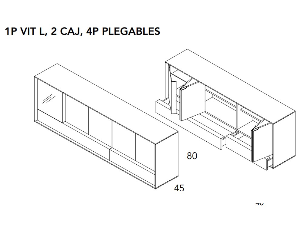 Aparador bajo con puertas plegables y vitrina Ideas 733 A.Brito - 13