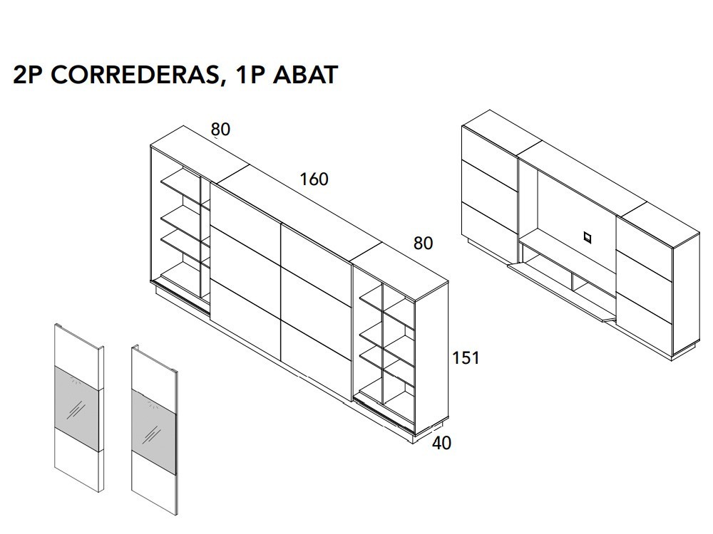 Librería baja para salón con puertas correderas Ideas 737 A.Brito - 5