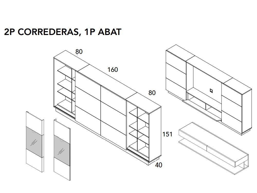 Librería baja para salón con puertas correderas Ideas 740 A.Brito - 5