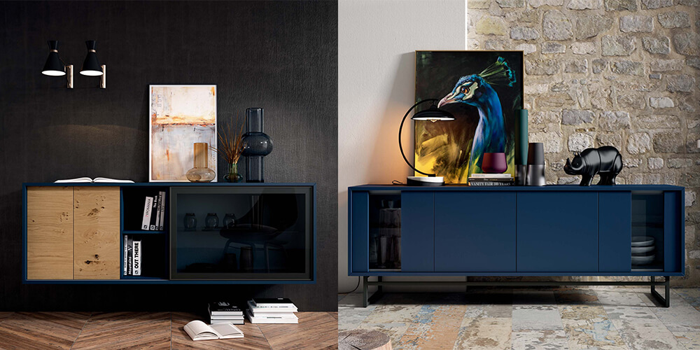 Aparadores de muebles Mesegue con acabados Classic Blue de Pantone