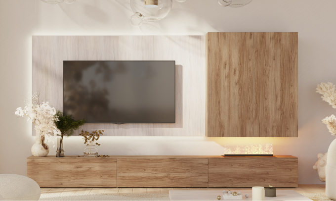 Muebles de TV con chimenea